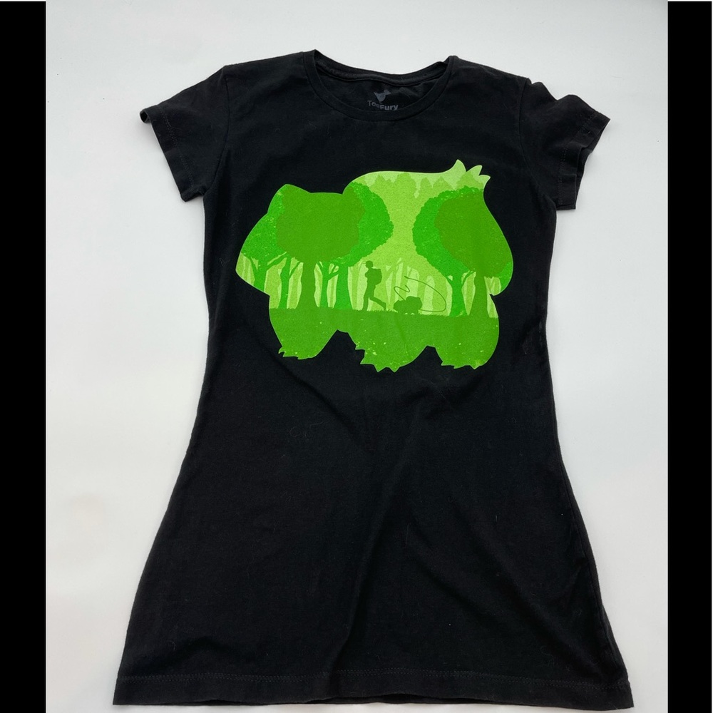Teefury pokemon bulbsaur black tee